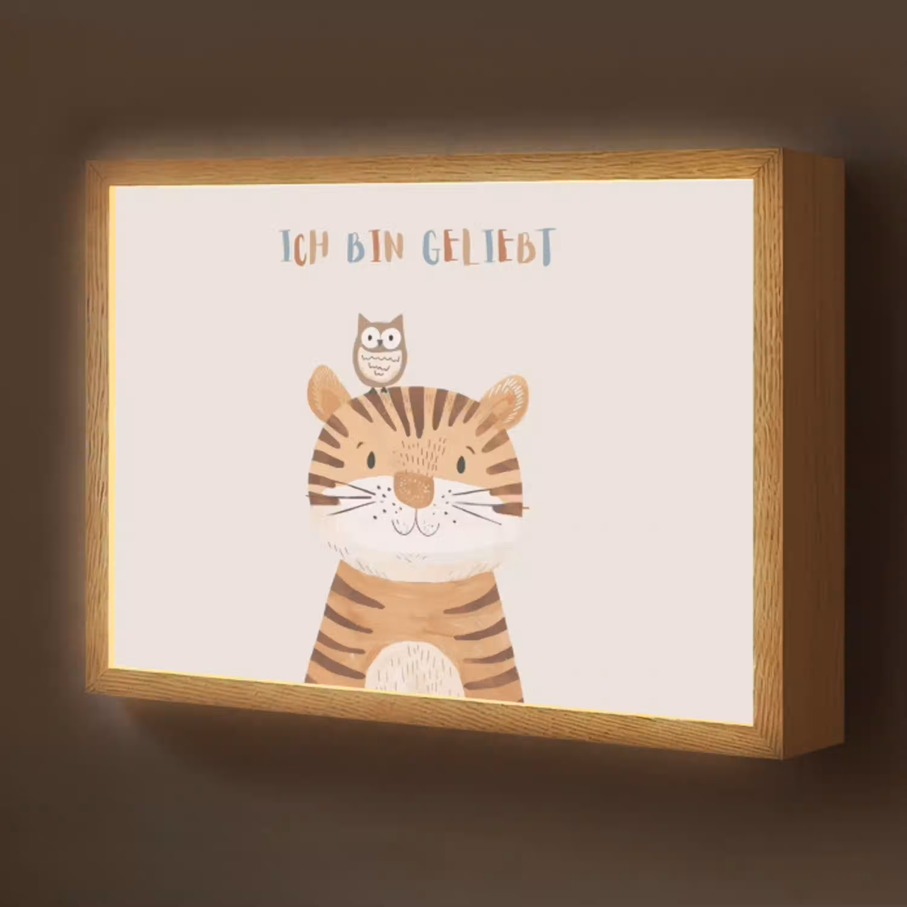 Leeuw - Uil - Beige - Dieren - Quote Light Box met batterij (Wandlamp kind) middel -z3d_website