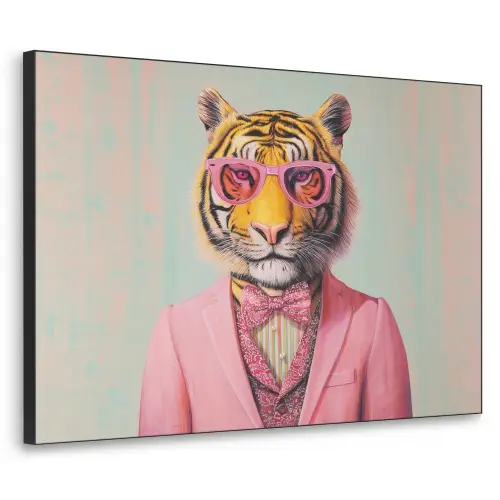 Tijger - Strik - Jasje - Roze Textielframe zwart klein -3d