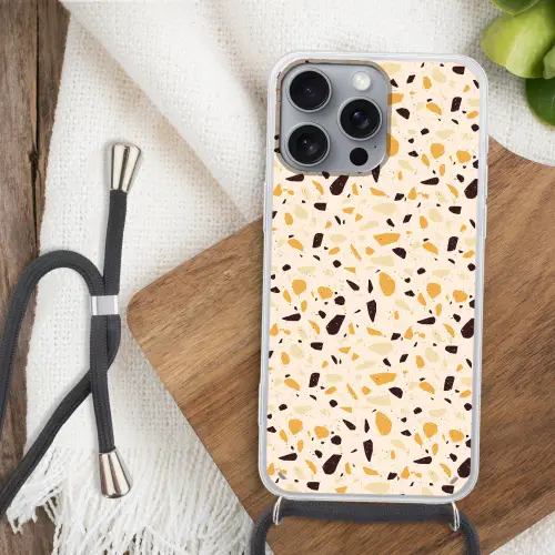 Terrazzo -  Patroon - Geel - Hoesje iPhone 16 Pro Max met koord klein 804 -sfeer4