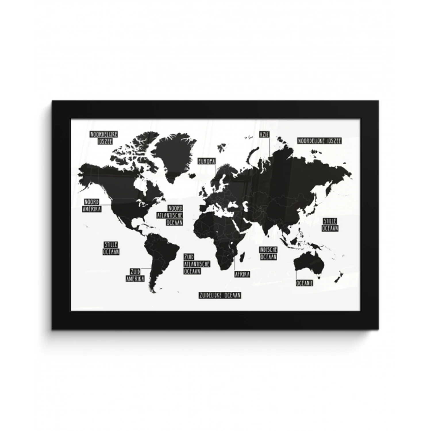Wereldkaart - Zwart - Wit - Kinderen - Jongen - Meisje fotolijst zwart zonder passe partout klein -3d