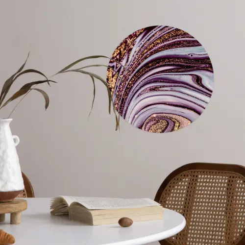Marmer - Roze - Goud - Glitter - Marmerlook - Luxe Wandcirkel behangsticker klein -sfeer3