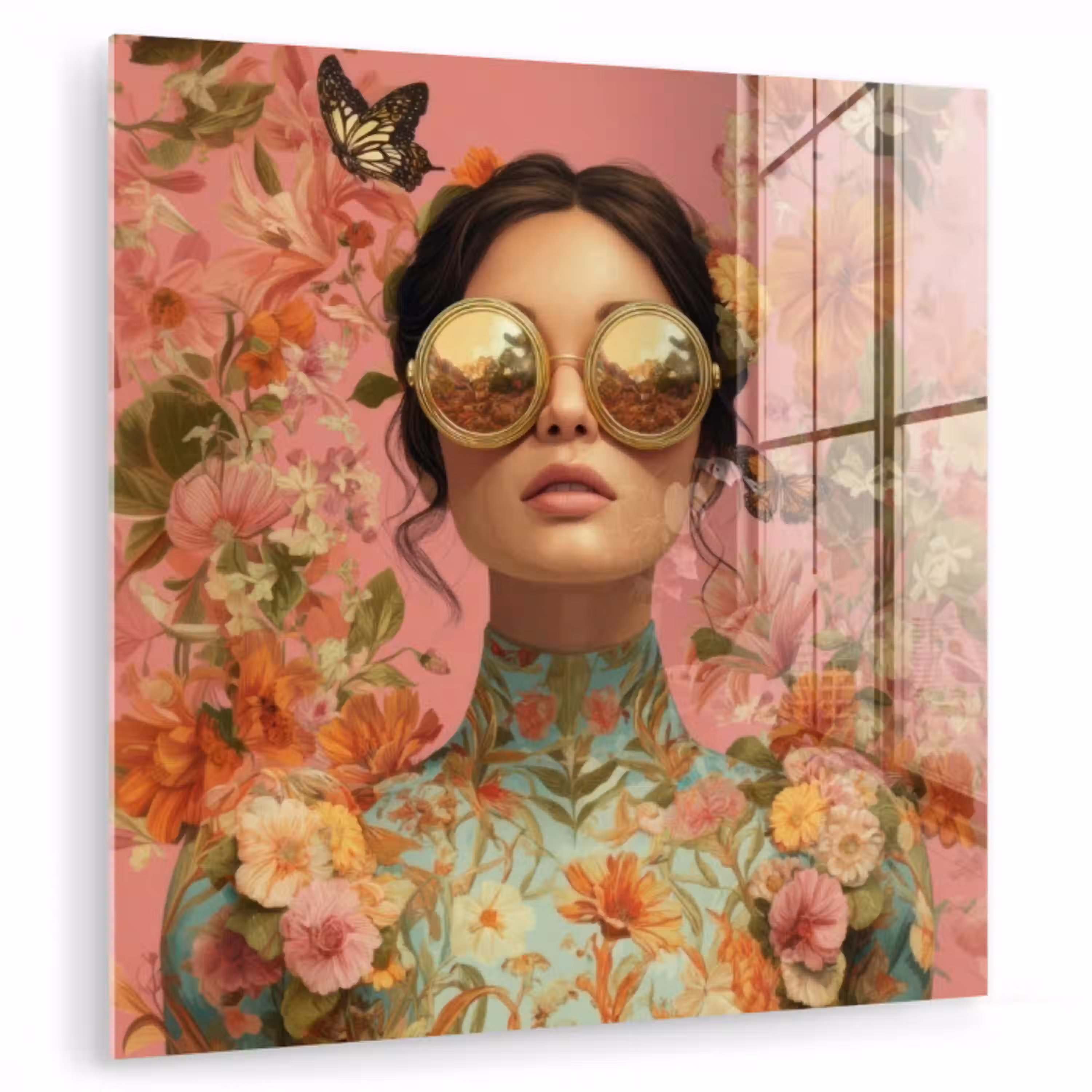 Vrouw - Bril - Roze - Bloemen plexiglas 5mm klein -zzzproduct_nieuw