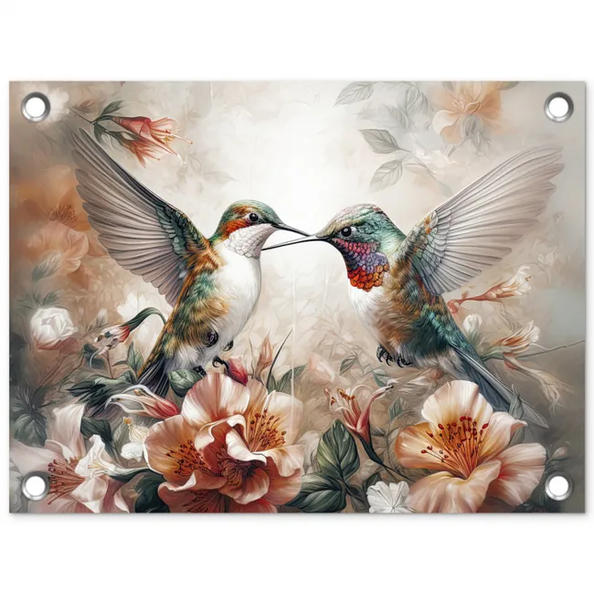 Kolibries en Bloemen tuinposter los doek klein -3d