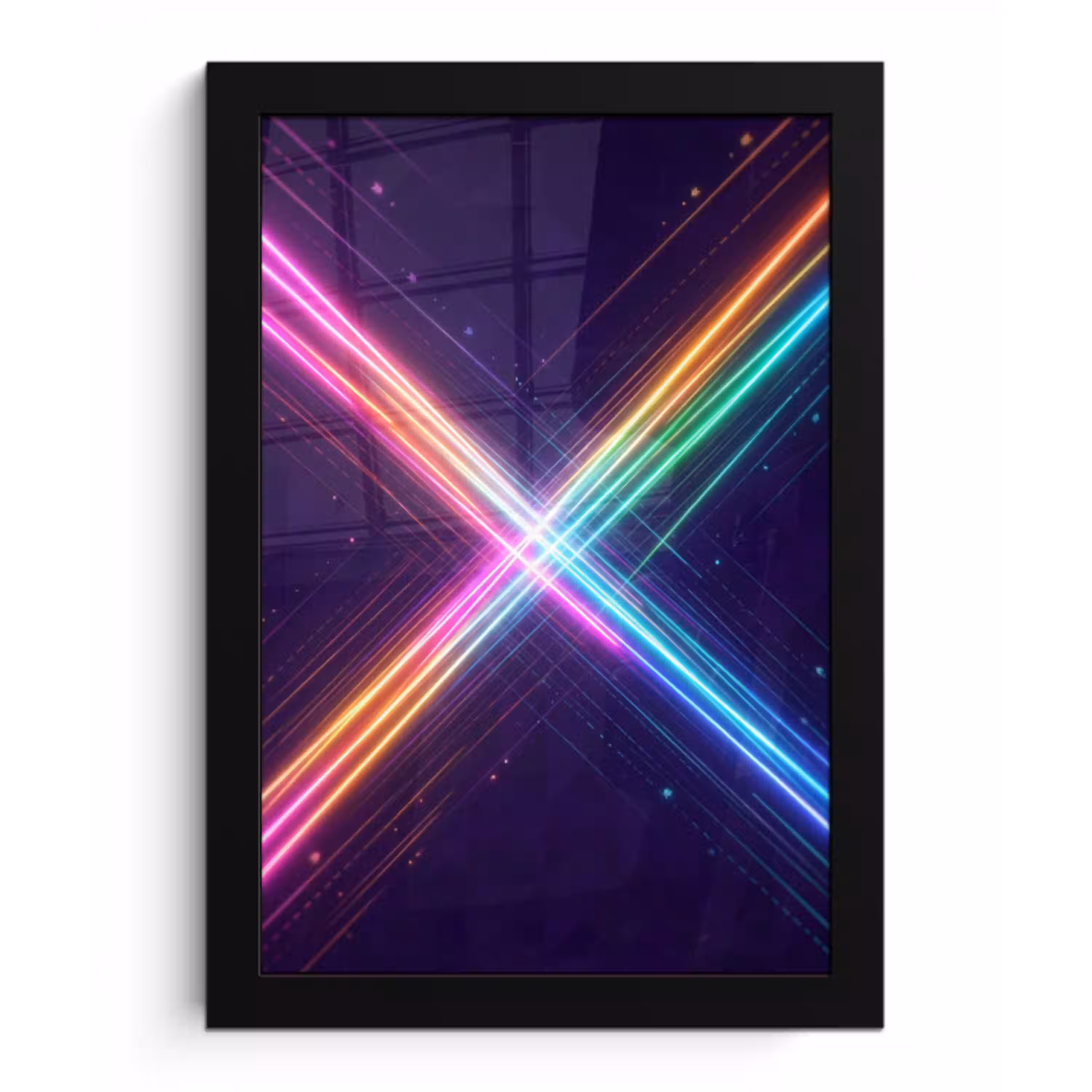 Kruisen - Lasterstralen - Neon fotolijst zwart zonder passe partout klein -3d