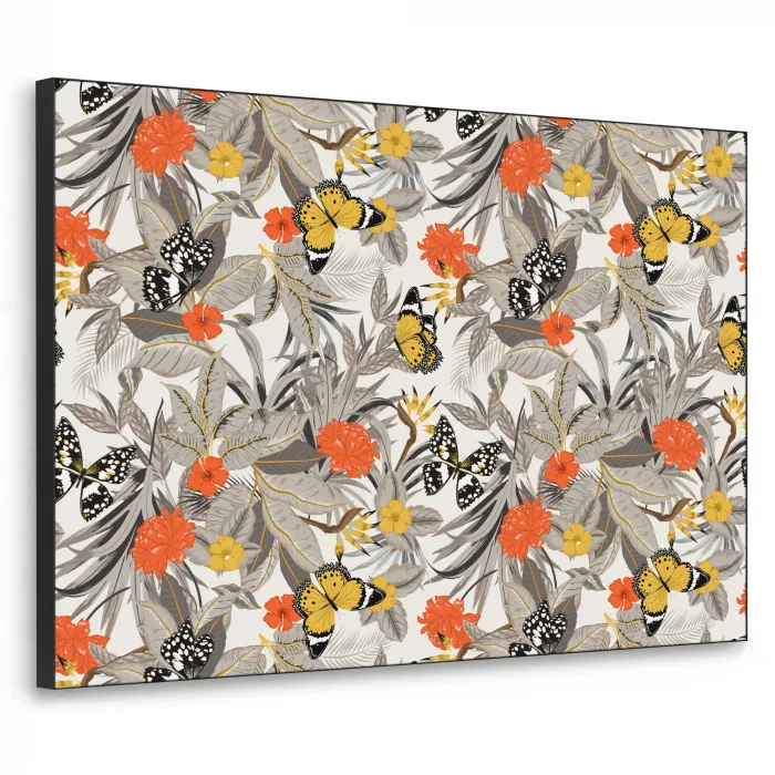 Tropisch - Zomer - Vlinder - Bloemen Textielframe zwart klein 947 -3d