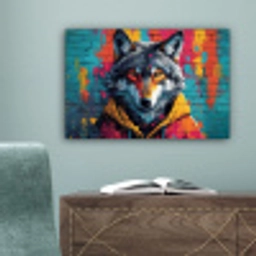 Graffiti - Wolf - Street art - Blauw canvas 2cm klein -sfeer4