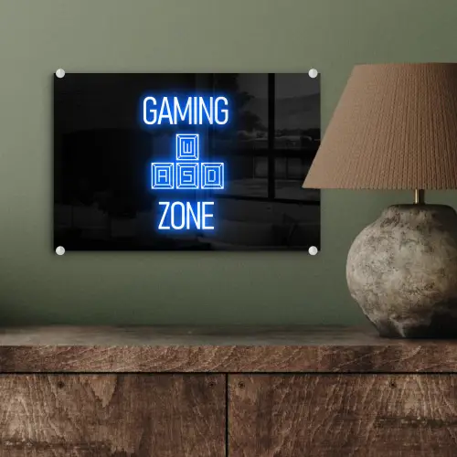 Gaming - Tekst - Gaming zone - Neon - Blauw plexiglas 5mm klein -sfeer3