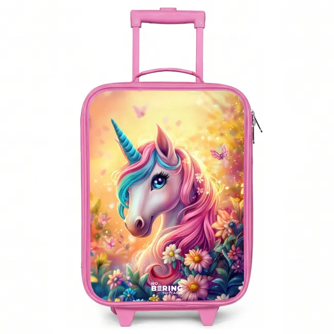 Kids’ Suitcase - Pink - Unicorn with colorful flowers