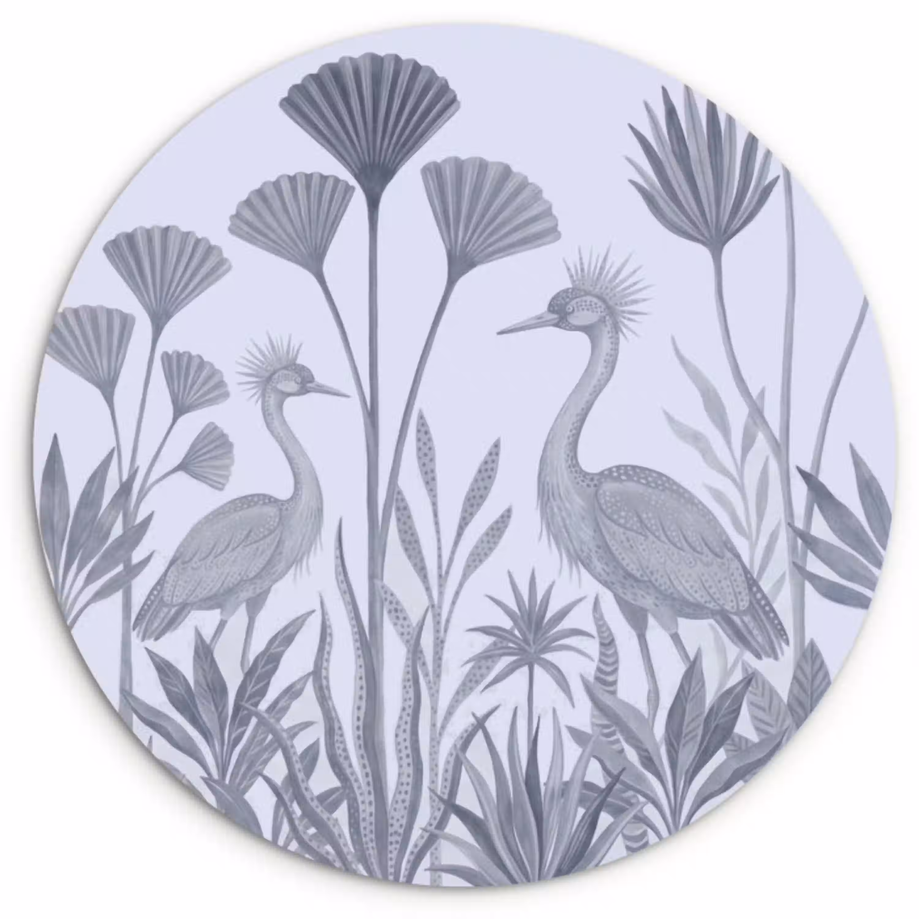 Vogel - Tropisch - Illustratie - Blauwgrijs - Natuur Wandcirkel kunststof plaat 5mm dik klein -3d