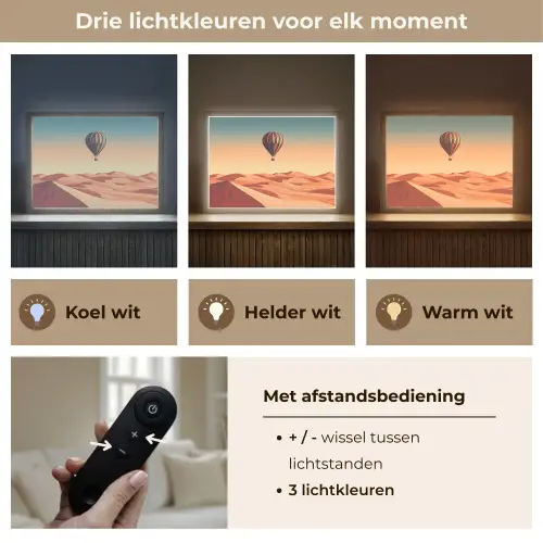 Luchtballon - Woestijn - Zonsondergang - Blauw Light Box met batterij (Wandlamp) middel -USP_lichtkleurNL