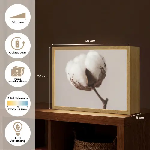 Katoenbol - Minimalistisch - Wit Light Box met batterij (Wandlamp) middel -USP_websiteoverzichtNL