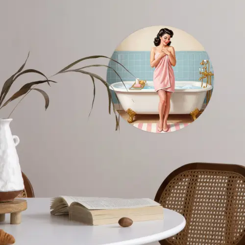 Badkamer - Vrouw - Roze Wandcirkel behangsticker klein -sfeer3