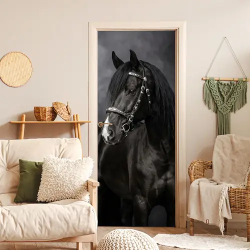 Portret - Paard - Zwart deurposter klein -sfeer2