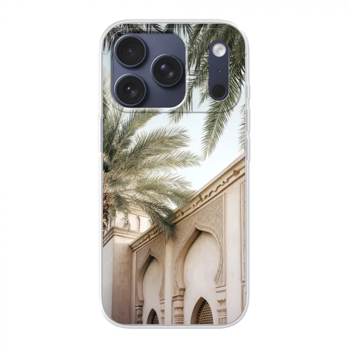 Gebouw - Palmbomen - Beige - Zon Telefoonhoesje iPhone 17 Pro klein -3d