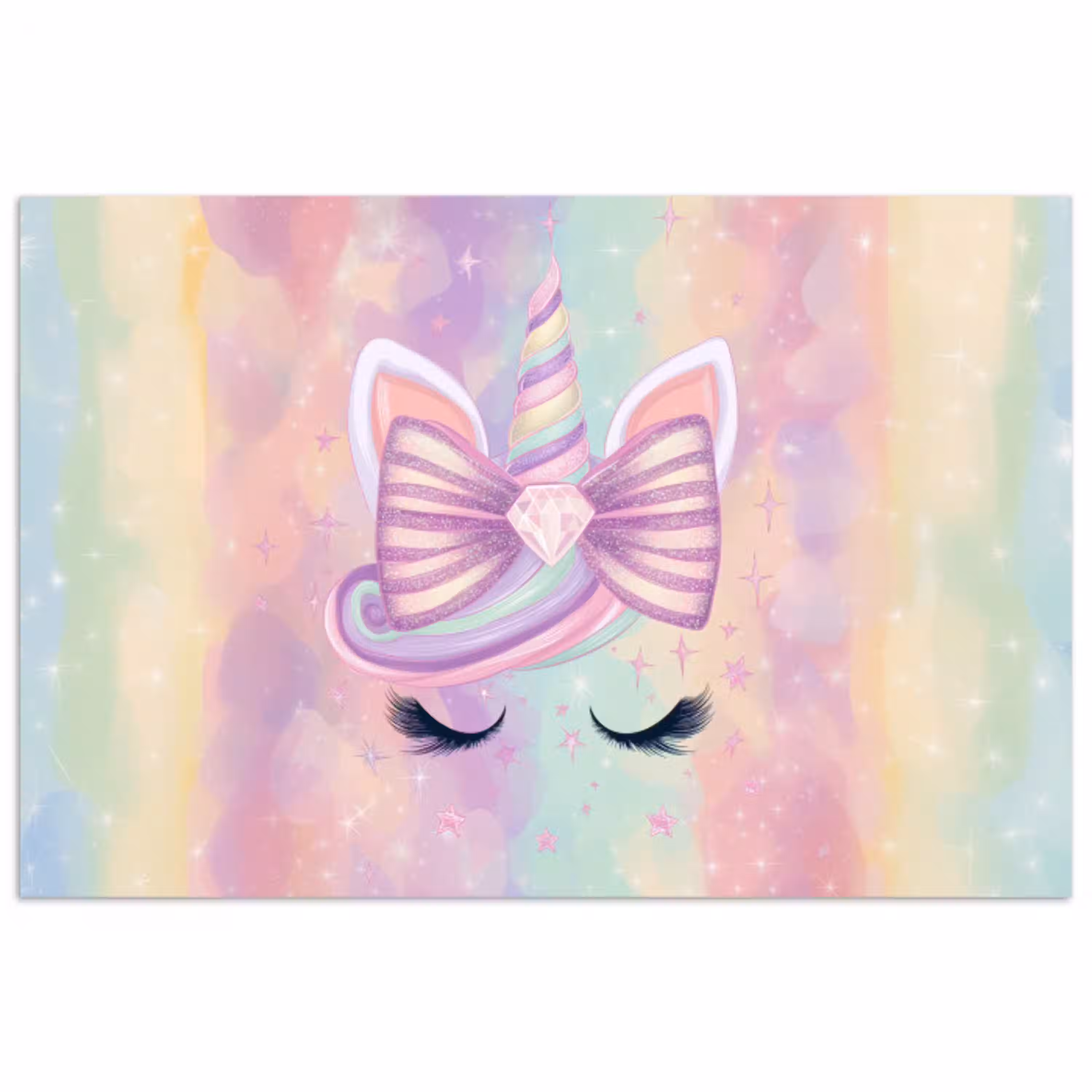 Eenhoorn - Glitters - Regenboog - Pastel poster papier klein -3d