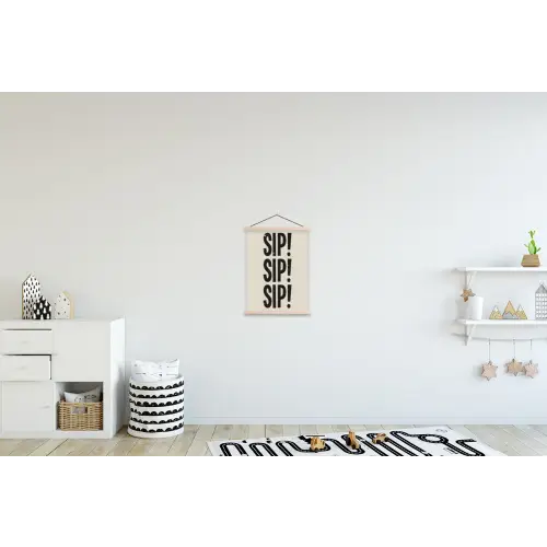 Japandi - Zwart - Decoratie - Vintage textielposter latten blank klein -kinderkamer