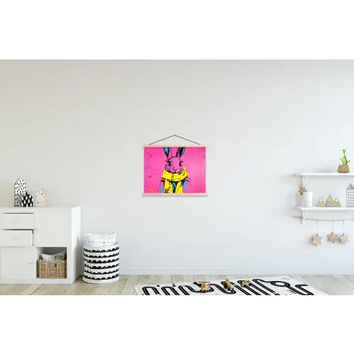 Konijn - Felroze - Sjaal - Abstract textielposter latten blank klein -kinderkamer