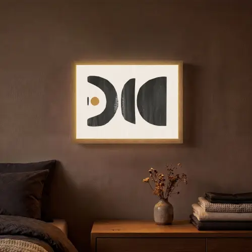 Abstract - Halve cirkel - Kunst - Zwart wit Light Box met batterij (Wandlamp) middel -sfeer4