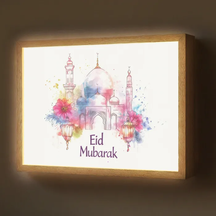 Moskee - Eid Mubarak - Suikerfeest - Kleurrijk - Ramadan - Islamitische Light Box met batterij (Wandlamp) middel -z3d_website