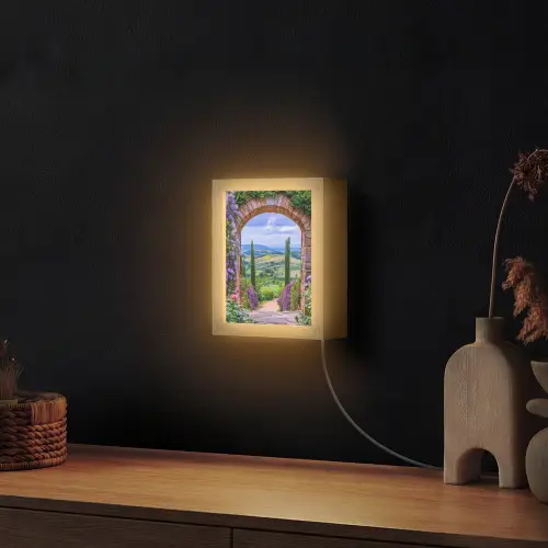 Doorkijk - Toscane - Landschap - Poort Light Box met kabel (Wandlamp) klein -sfeer1