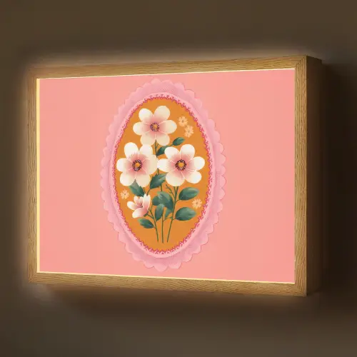 Illustratie - Bloemen - Rand - Roze Light Box met batterij (Wandlamp) middel -z3d_website