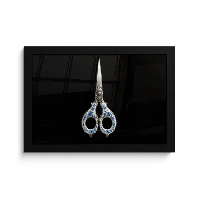 Schaar - Delfts blauw - Zwart fotolijst zwart zonder passe partout klein -3d