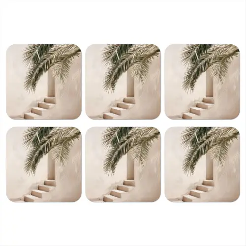 Palmboom - Schaduw - Trap - Beige onderzetter kurk middel -3d