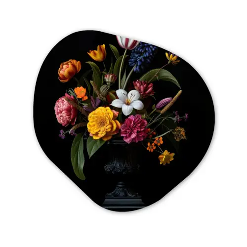 Lente - Bloemen - Klassiek - Vaas Wandcirkel Organisch Plexiglas middel -3d