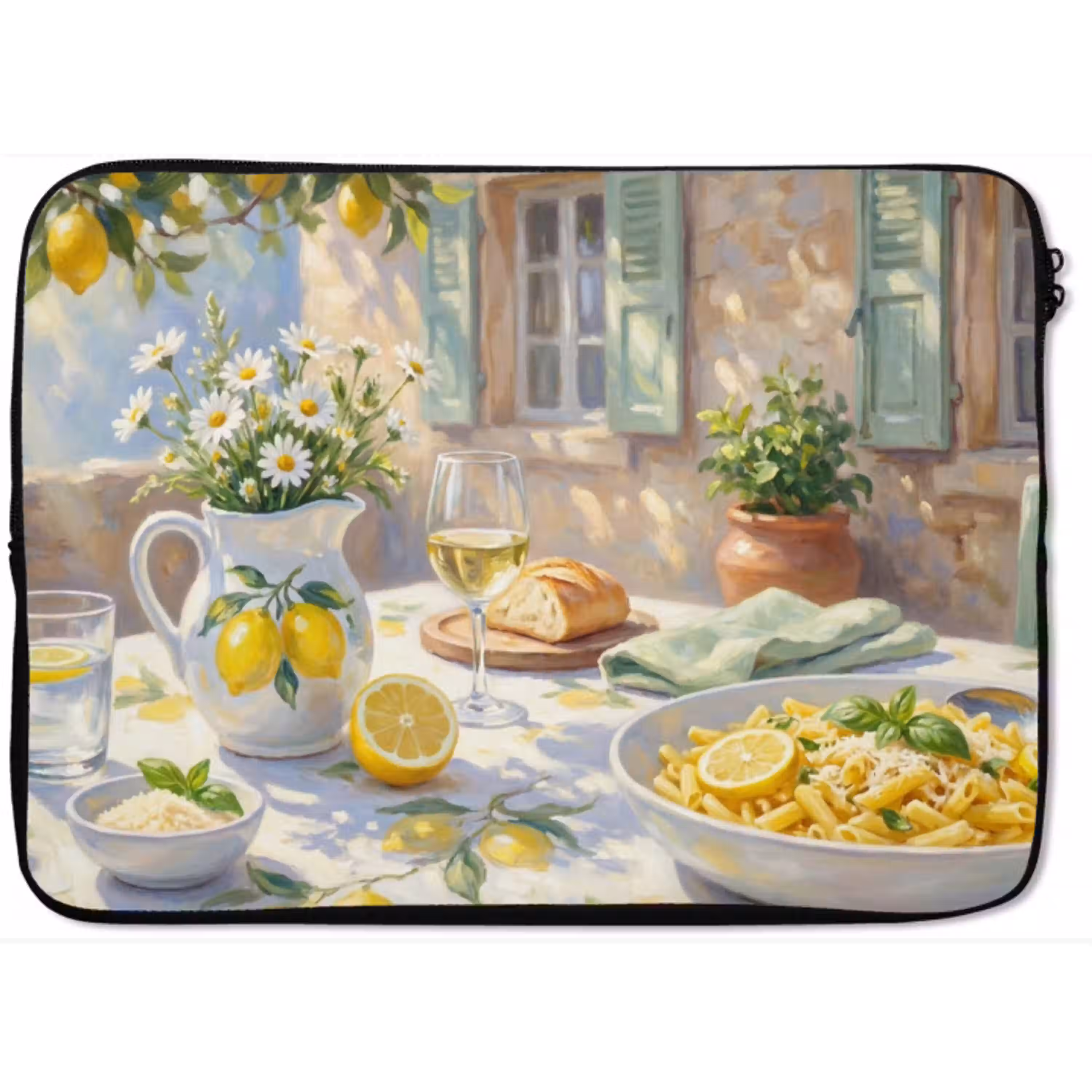 Eten - Terras - Zomer - Geschilderd - Geel laptophoes neopreen klein -zkaufland3dotto