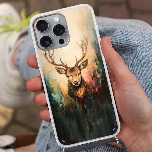 Hert - Geverfd - Gewei - Bruin Hoesje iPhone 16 Pro Max met koord klein -sfeer3