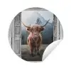 Schotse hooglander - Koe - Landelijk - Doorkijk Wandcirkel tuinposter met ringen klein -3d