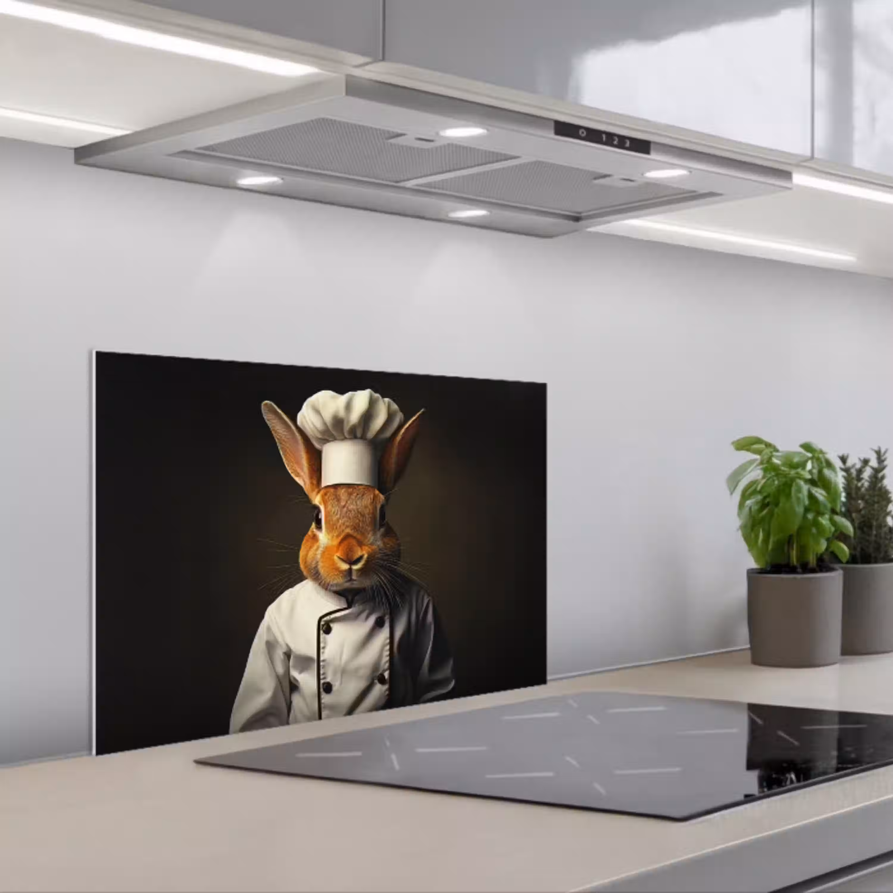 Konijn - Kok - Dier keuken achterwand spatscherm klein -3d_schuin