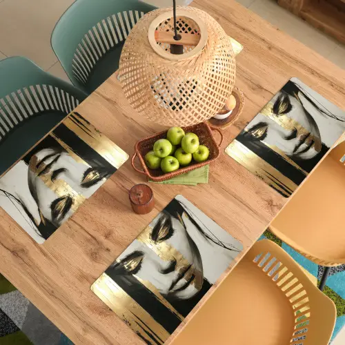 Ogen - Gezicht - Goud - Strepen Placemat vinyl groot -zzsfeer5_Kitchenyeah-website