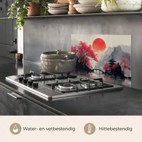 Rode zon - Rivier - brug - Bomen keuken achterwand spatscherm klein -usp_NL