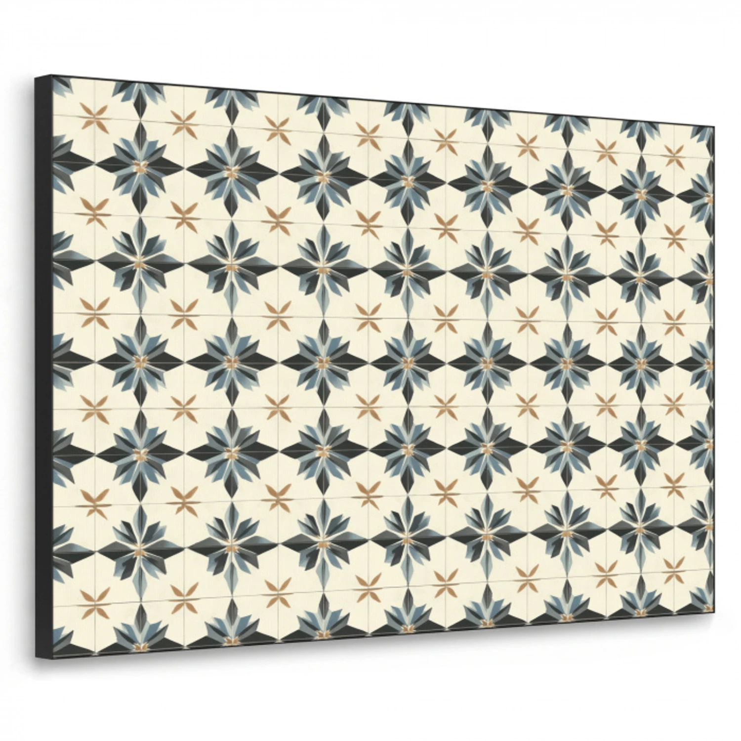 Sierlijk - Ornament - Blauw Textielframe zwart klein 947 -3d