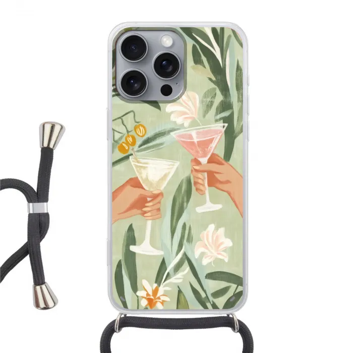 Glazen - Proosten - Bladeren - Groen Hoesje iPhone 16 Pro Max met koord klein -3d