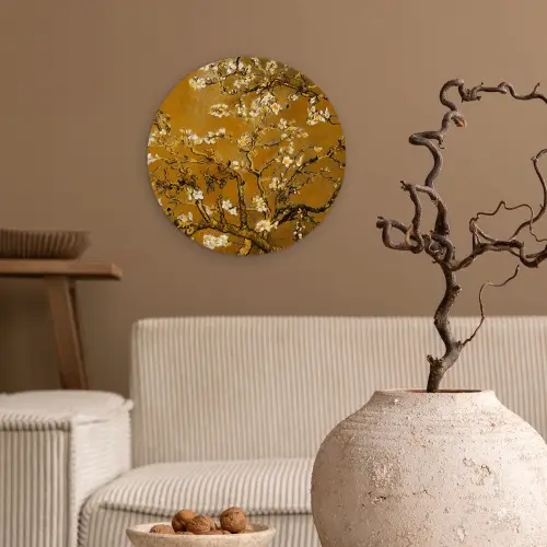 Amandelbloesem - Kunst - Van Gogh - Goud Wandcirkel kunststof plaat 5mm dik klein -sfeer1