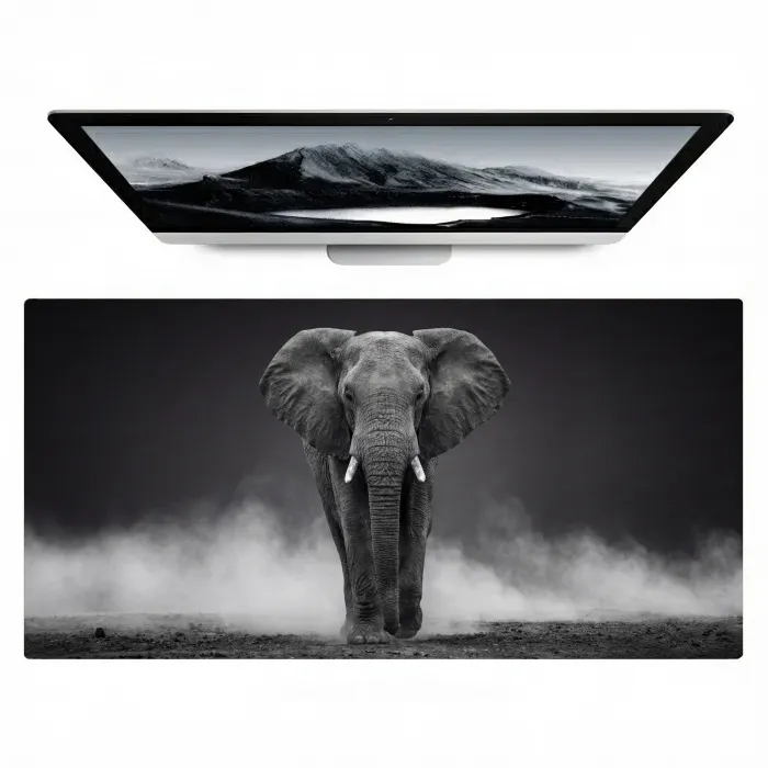 Olifant - Zwart - Wit - Rook Muismat XXL klein -zzz3d