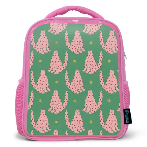 Groen - Katten - Stippen - Sterren Kinderrugzak - Roze middel 863 -3d