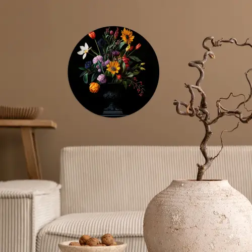 Zonnebloemen - Boeket - Kleurrijk Wandcirkel behangsticker klein -sfeer1
