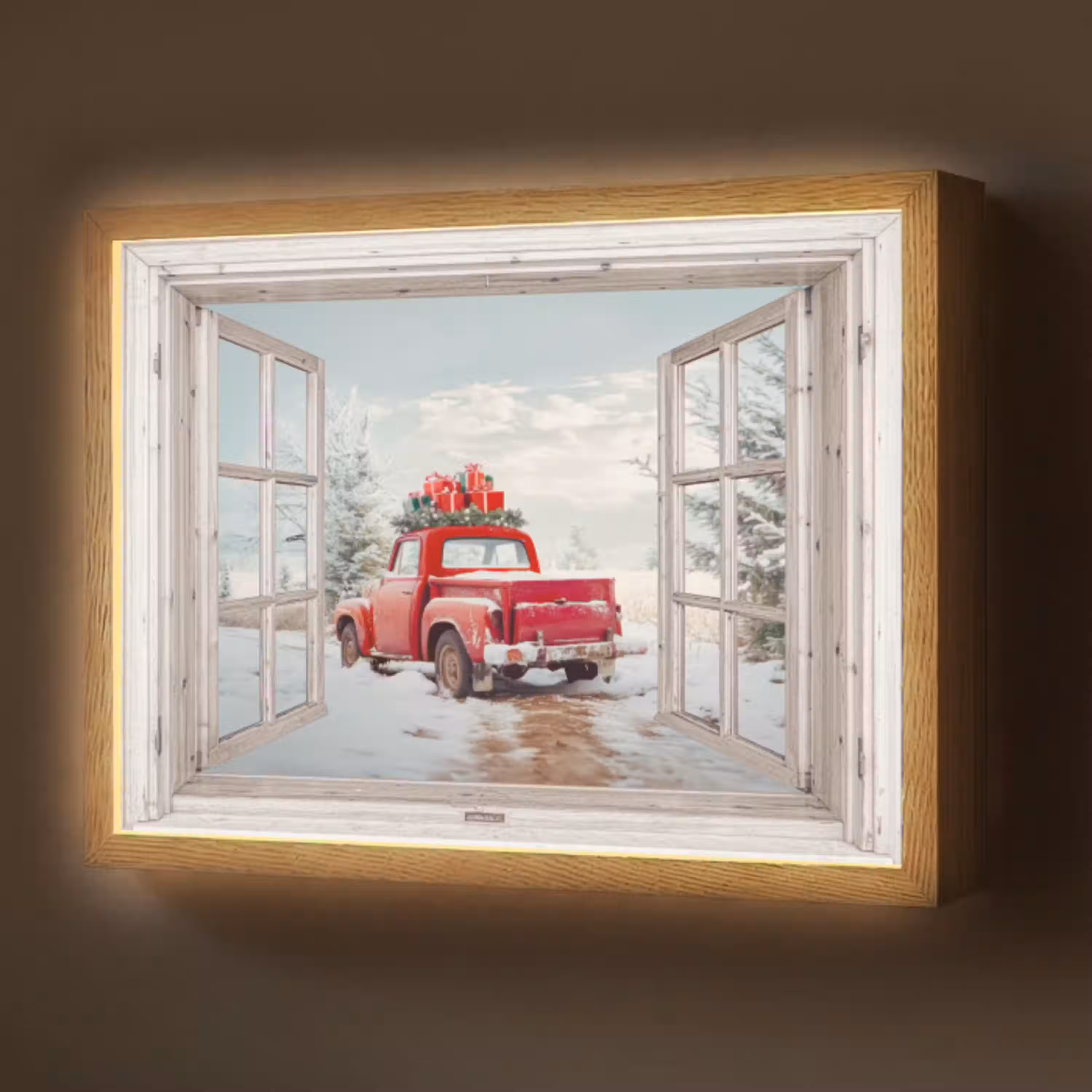 Auto - Rood - Cadeaus - Winter - Kerst - Doorkijk - Wit Light Box met batterij (Wandlamp) middel -z3d_website