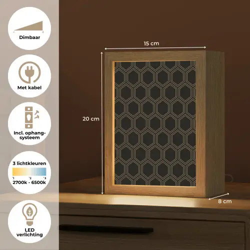 Zwart - Goud - Zeshoek Light Box met kabel (Tafellamp) klein 925 -USP_NL