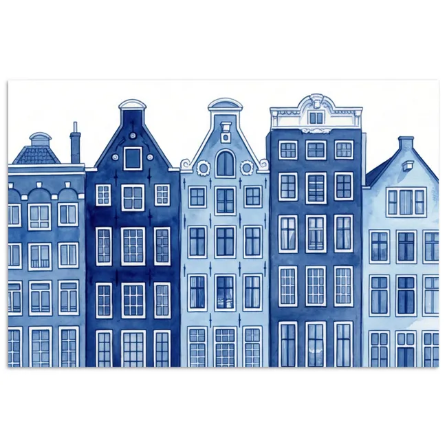 Poster - Aquarel - Grachtenpanden - Delfts - Blauw