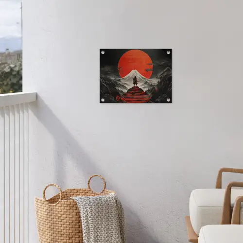 Krijger - Rode trappen - Zon - Berg tuinposter los doek klein -sfeer8