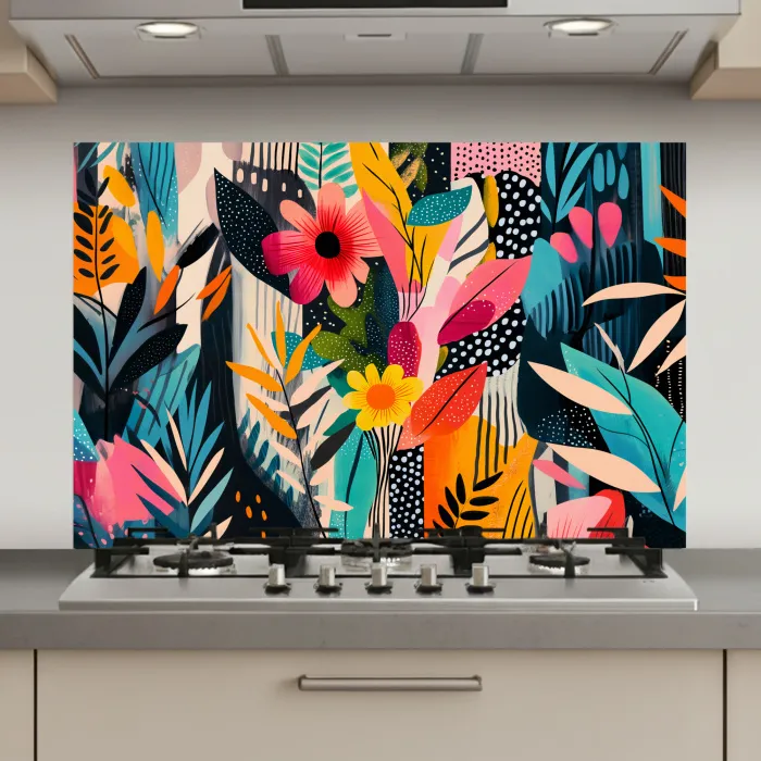 Schilderij - Abstract - Bloemen - Roze keuken achterwand spatscherm klein -3d_website