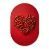 Pepers - Rood - Hart Wandcirkel Ovaal Glas middel -3d