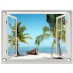 Uitzicht op Tropisch Strand met Boot tuinposter los doek klein -3d