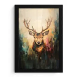 Hert - Geverfd - Gewei - Bruin fotolijst zwart zonder passe partout klein -3d