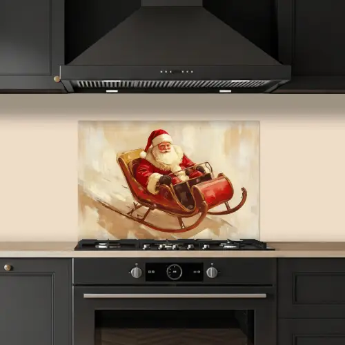 Kerst - Slee - Kerstman keuken achterwand spatscherm klein -sfeer1