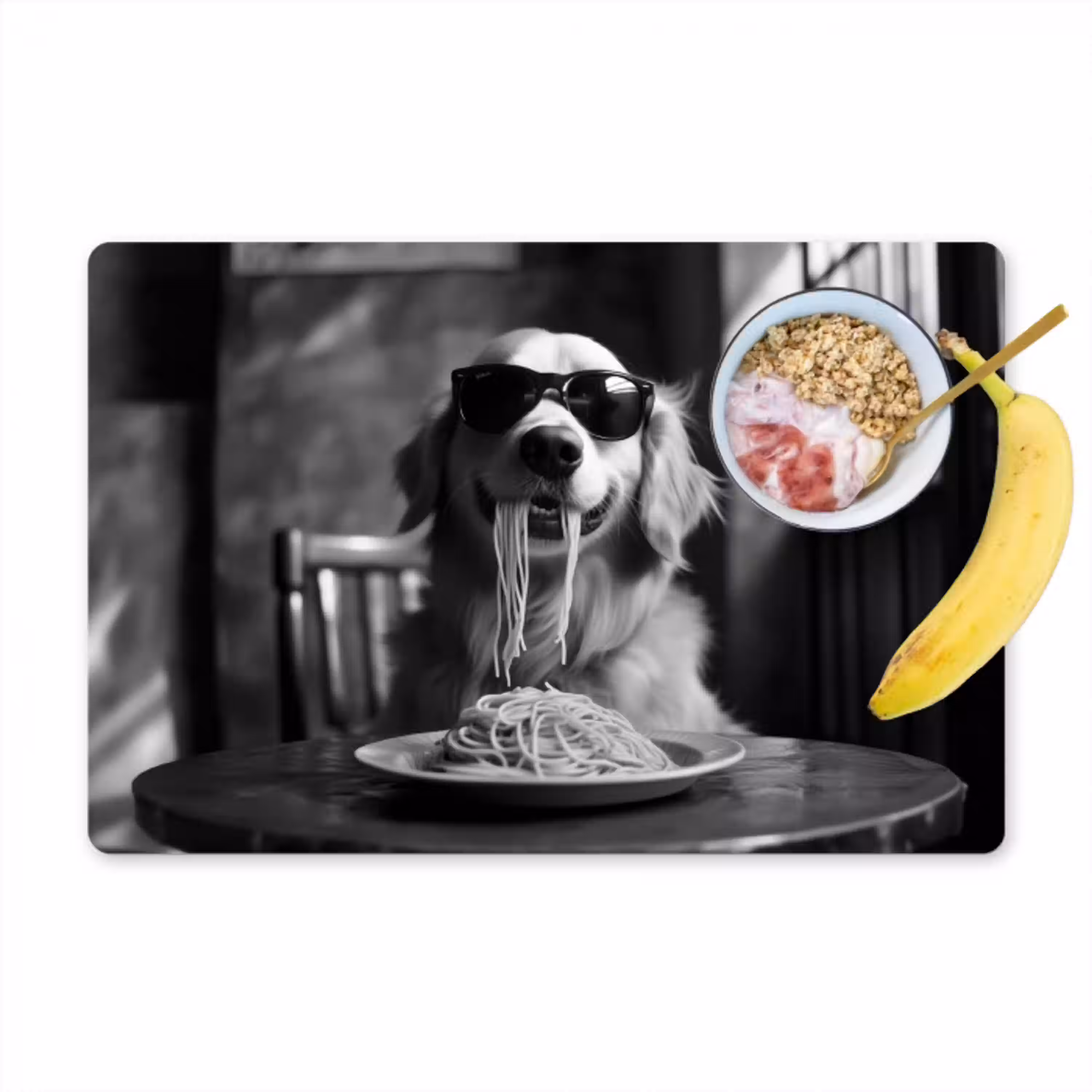 Golden Retriever - Hond - Vrolijk -  Bord spaghetti - Zwart - wit Placemat vinyl groot -zzzproduct_Kitchenyeah-website